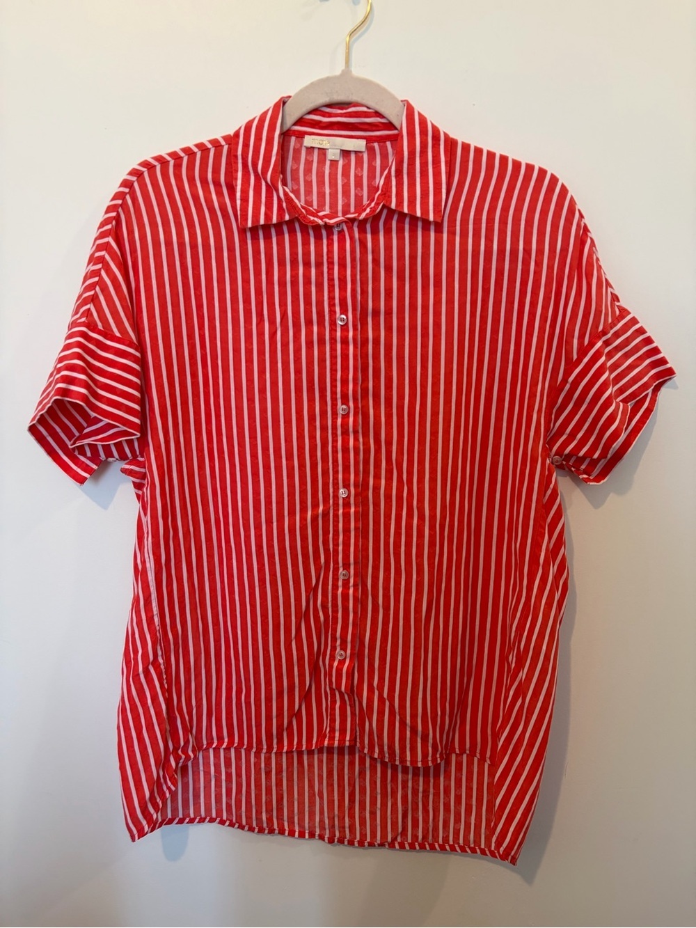 Maje Red Striped Calisia Rayures Textured Button Down Top - 2